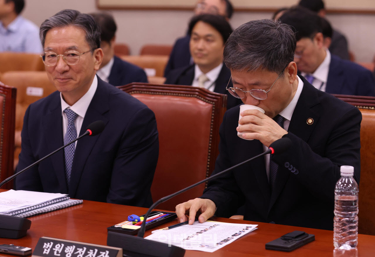 [포토]'법사위 전체회의, '물 마시는 노경필 법원행정처장'