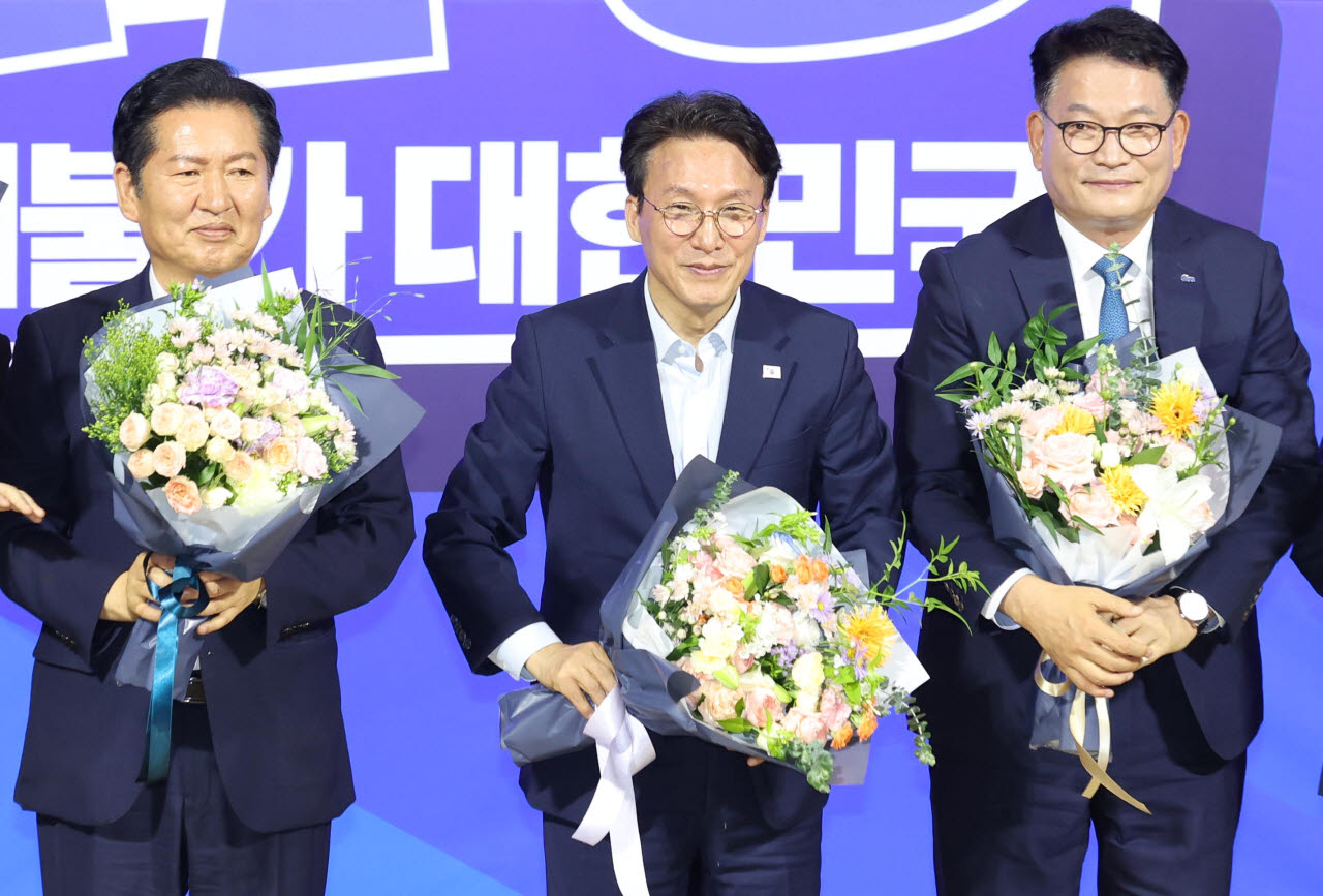 [포토]'당대표 본경선에 오른 정청래-김민석-송영길'