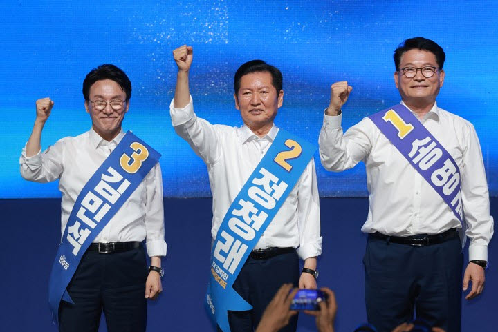 "호남의 아들·사위""광주의 미래"…鄭·金·宋, 전남광주서 '신경전'