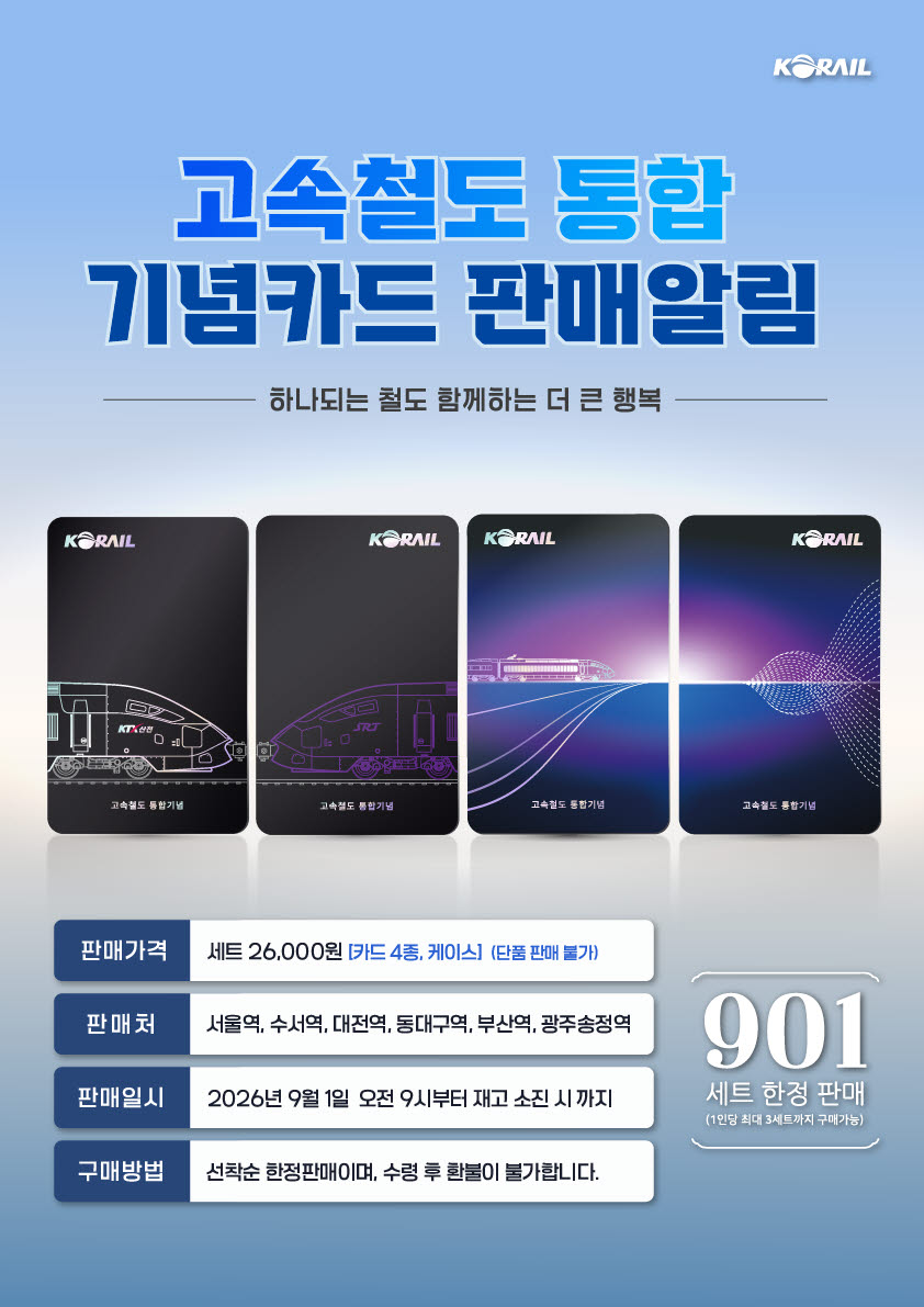 코레일, '고속철도 통합 기념 레일플러스 교통카드' 판매