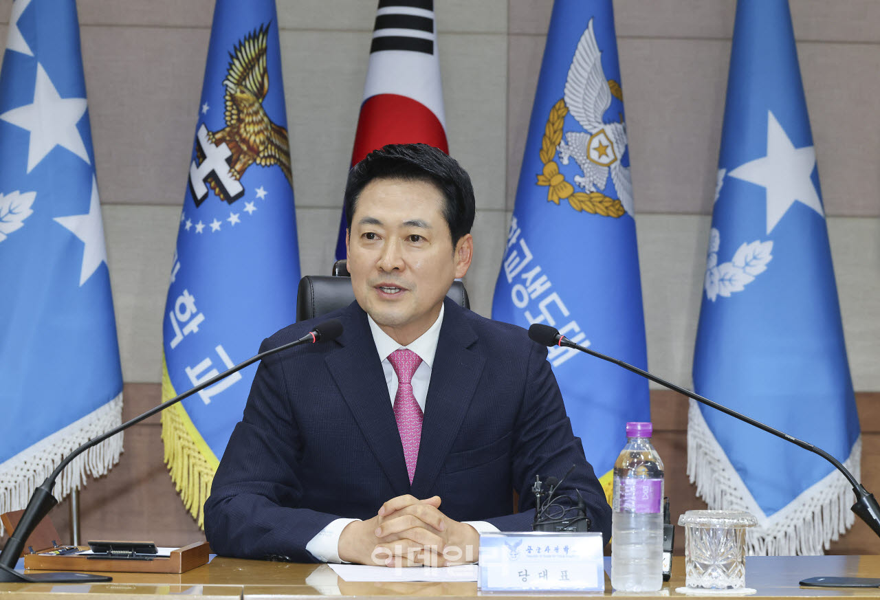 [포토]공군사관학교 방문, '발언하는 장동혁 대표'