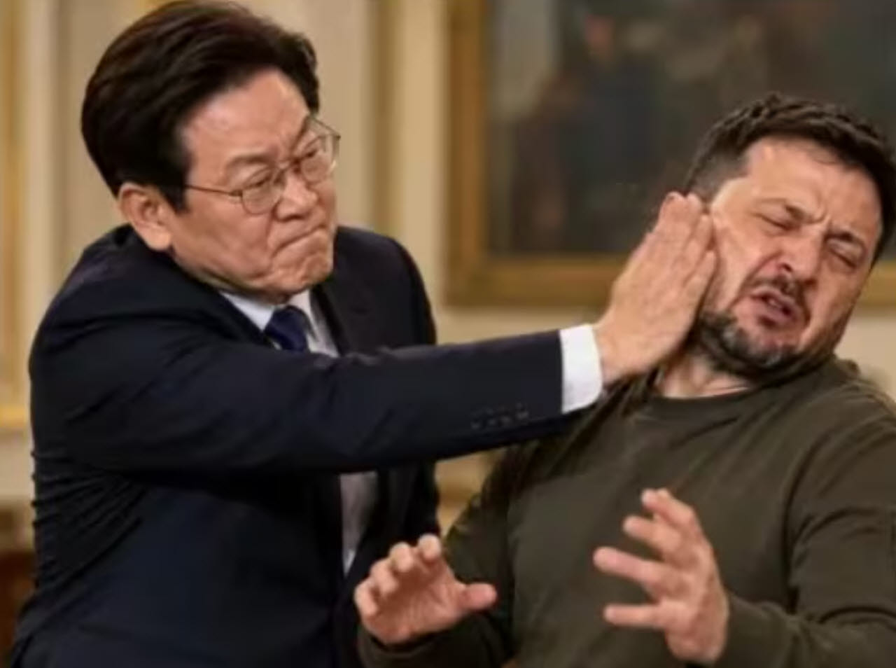 '젤렌스키 뺨 때리는 李' AI 사진까지…러, 갈등 부추기나