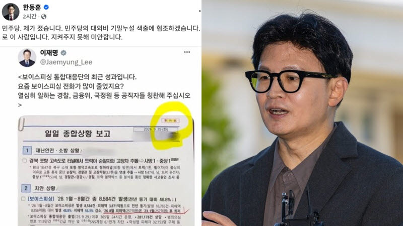 한동훈, 이 대통령 SNS 공유하며 “내가 졌다”…왜