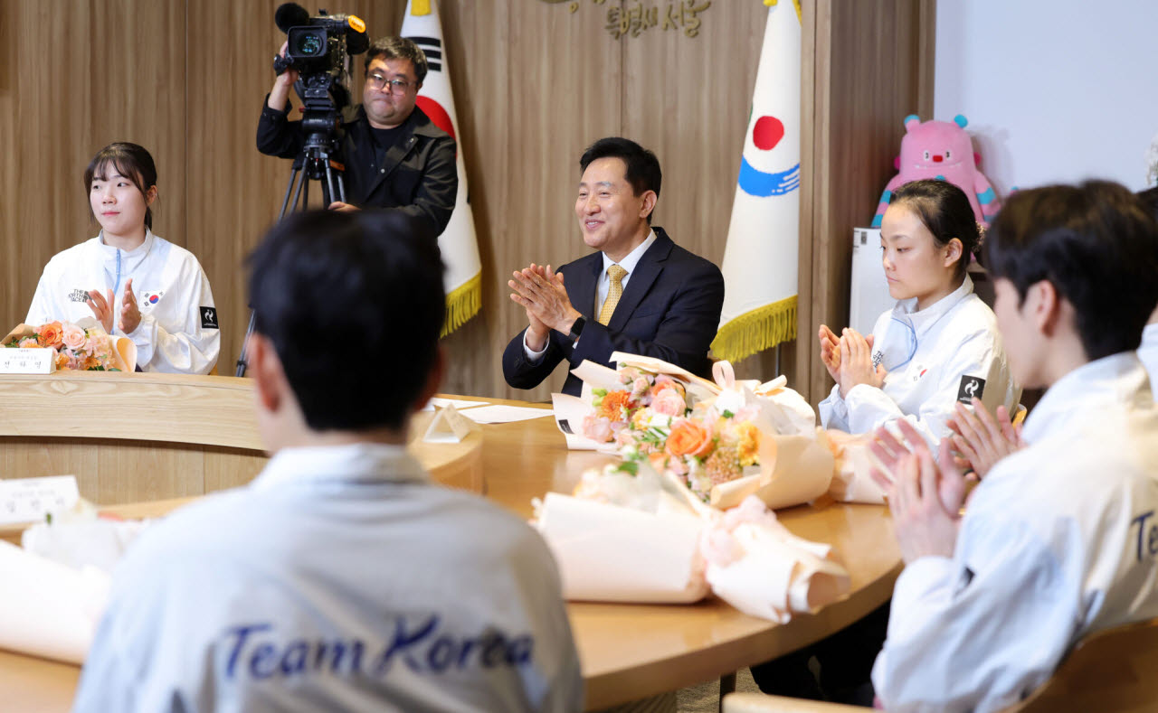 [포토]아이치·나고야 아시안게임 서울시청 소속 선수단 만난 오세훈 시장