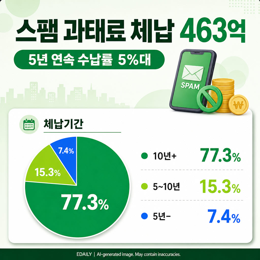 걷지 못한 불법스팸 과태료만 463억…수납률 5년째 '한 자릿수'