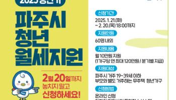 파주시, 청년 주거 임대료 年 최대 120만원 지원