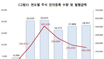 작년 주식 전자등록 발행액 24.6조…전년비 11% 감소