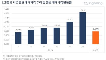 1월 서울 아파트 평당 매매가격 4000만원 붕괴…전월비 5.2%↓