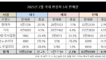 완성차 5社, 2월 판매 63만대…내수 중심 소비심리 풀리나