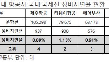 작년 '정비지연율' 가장 높은 항공사는 티웨이·에어프레미아