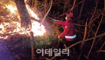 이틀째 하동 산불 진화율 99%…일출후 진화 재개