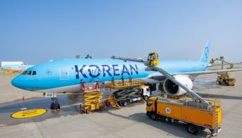 하늘색 날개가 햇살에 반짝…대한항공, 봄맞이 항공기 세척 행사