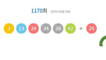 제1170회 로또 1등 ‘3, 13, 28, 34, 38, 42’…보너스 ‘25’