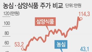 어느새 26% 넘게 오른 농심…삼양식품 주가 따라갈까