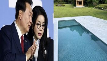 “수영하는 개? 못 봤다”…‘파란색 타일’ 깔린 尹 조경용 수조 공방