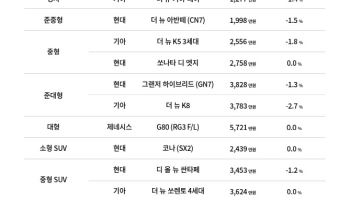 케이카 “그랜저 사기 좋은 7월”…준대형 세단 시세 하락