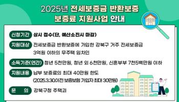 강북구, 전세보증금 반환보증료 지원으로 주거안전망 강화