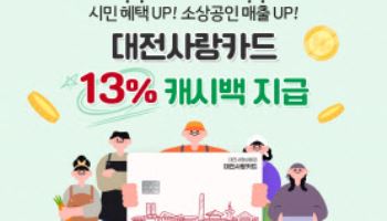 대전사랑카드 캐시백 혜택, 10%서 13%로 확대