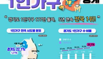 경기도내 1인가구 177만, 26%가 월 소득 100만원 미만