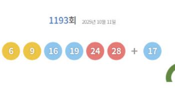 로또 1193회 당첨번호 ‘6, 9, 16, 19, 24, 28’…보너스 ‘17’