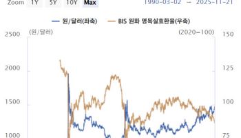 원화 가치 추락…지난달 원화 실질가치 금융위기 이후 최저