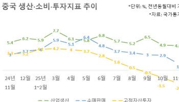 중국 11월 생산·소비 지표 올해 최저, 투자는 뒷걸음질(상보)
