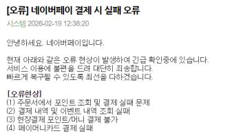 네이버페이 결제 시 실패 오류···"긴급 확인중"