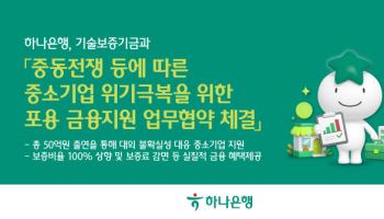 하나은행-기보, 중동전쟁으로 어려운 中企 위해 50억원 출연