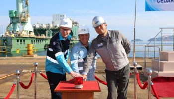 삼성중공업, '시더 FLNG' 진수…세계 최초 3기 동시 건조
