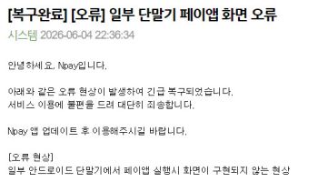네이버페이, 안드로이드 기기 호환성 오류 긴급 복구 완료… "앱 업데이트 필요"