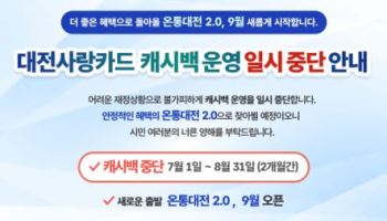 대전시, 지역화폐 7~8월 캐시백 지급 중단