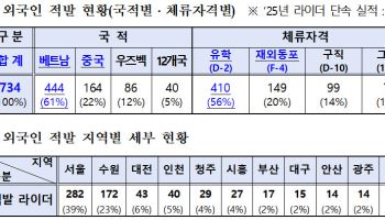 '타인 계정'으로 불법 배달 외국인 734명 적발…전년比 11배↑