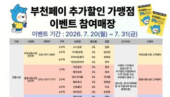 부천페이 추가 할인 가맹점, 20~31일 사은품 제공 이벤트