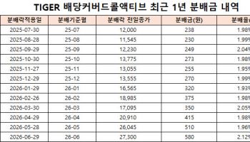 미래운용 'TIGER 배당커버드콜액티브', 하반기 첫 분배금 주당 '375원'