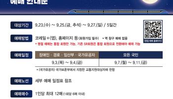 코레일, 추석 승차권 9월 3일부터 예매…일반예매 5일로 늘려