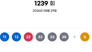  로또 1239회 당첨번호 ‘11·13·22·32·33·36’... 보너스 ‘8’