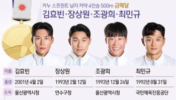 드디어 중국 넘었다…한국 男 카약 4인승, 0.255초 차 금메달