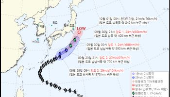 태풍 '수리개' 日 향해 북동진…한반도 비켜가나