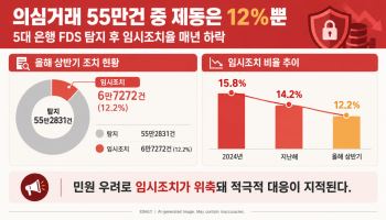 보이스피싱 의심거래 55만건 탐지했지만…송금 제동은 12%뿐