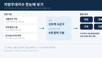 전국 229개 시군구 4개 권역 구분…'지방우대지수' 내년부터 활용