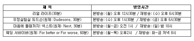 리얼TV, 24일 여름 채널개편