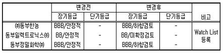 한신평 "동부한농-일렉 합병, 동부한농 재무구조에 부정적"