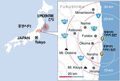 후쿠시마 원전 20km지역 방사선 평소 6600배(상보)