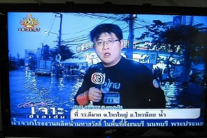 홍수 헤쳐가며 방송..`태국판 박대기` 기자 화제
