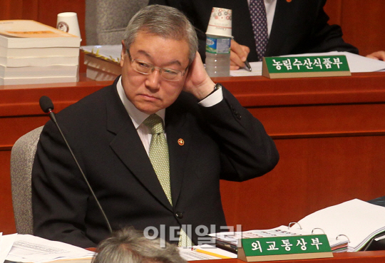 [포토]예결위 시작 기다리는 김성환 외교통상부 장관