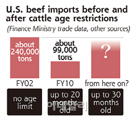 일본, 미국산 쇠고기 수입 기준 완화..'30개월 이하'