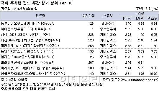 국내주식펀드, 5주 연속 플러스..'형보다 아우' 중소형株펀드↑