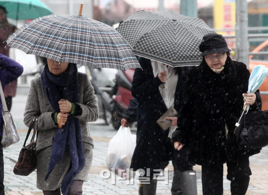 [포토]'진눈깨비 날리는 서울'