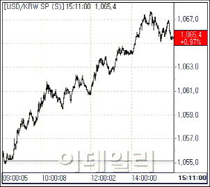 환율 10.2원 급등..6개월 반 만에 가장 큰 폭 상승(마감)