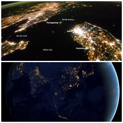 우주에서 본 아시아의 밤, 한국-북한 명암 다른 이유 알고보니